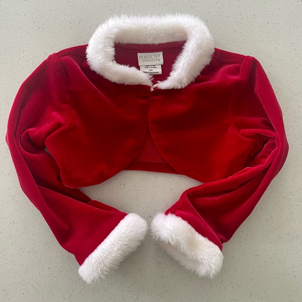 Perfectly Dressed red velvet baby jacket white fur trim coat 18M Santa Christmas